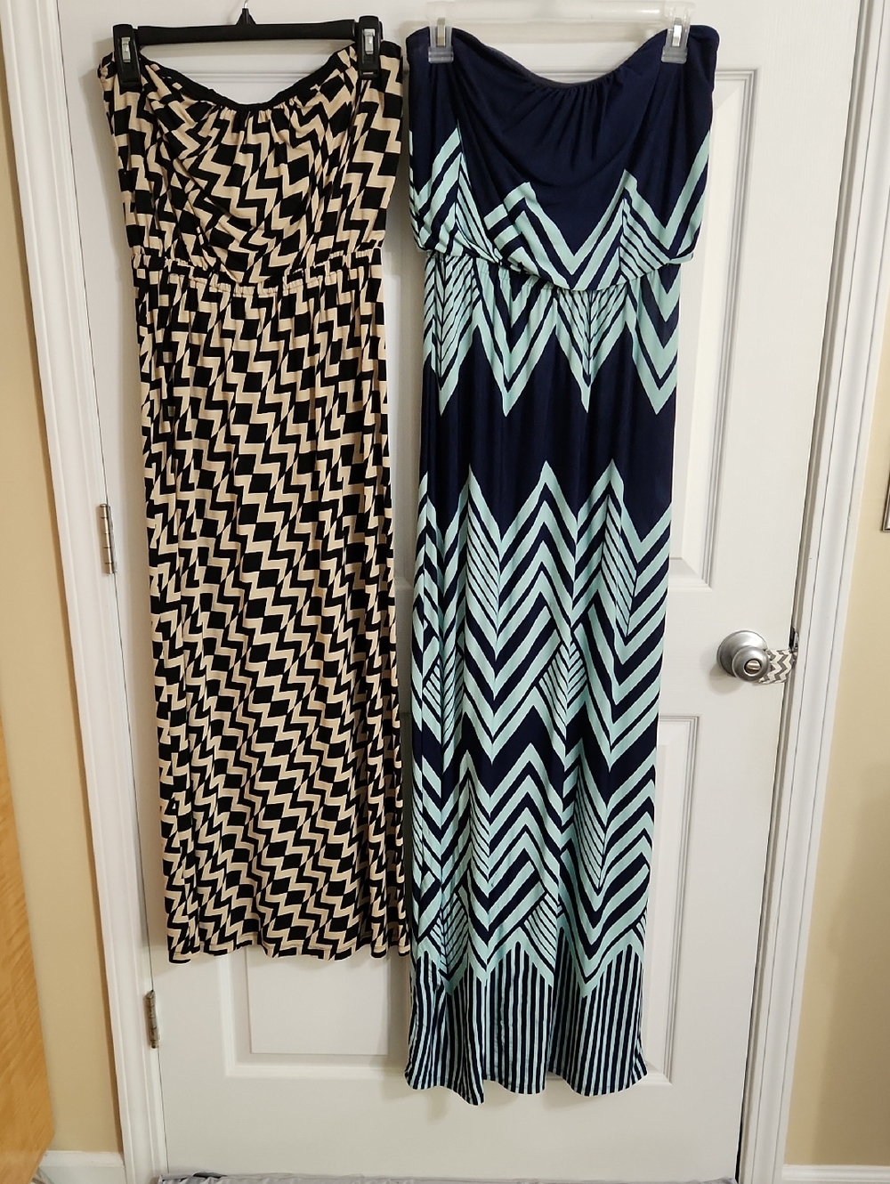 Women’s Strapless Chevron Maxi Dress - Navy & Mint